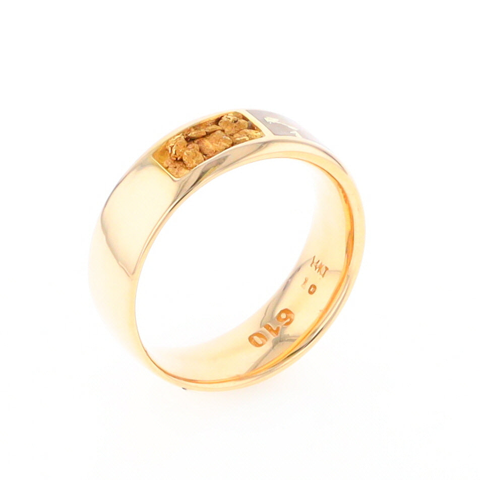 Gold Quartz Ring Rectangle Inlaid with Natural Nugget Sides