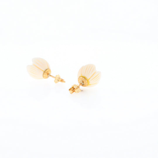 Carved Ivory Flower Stud Earrings