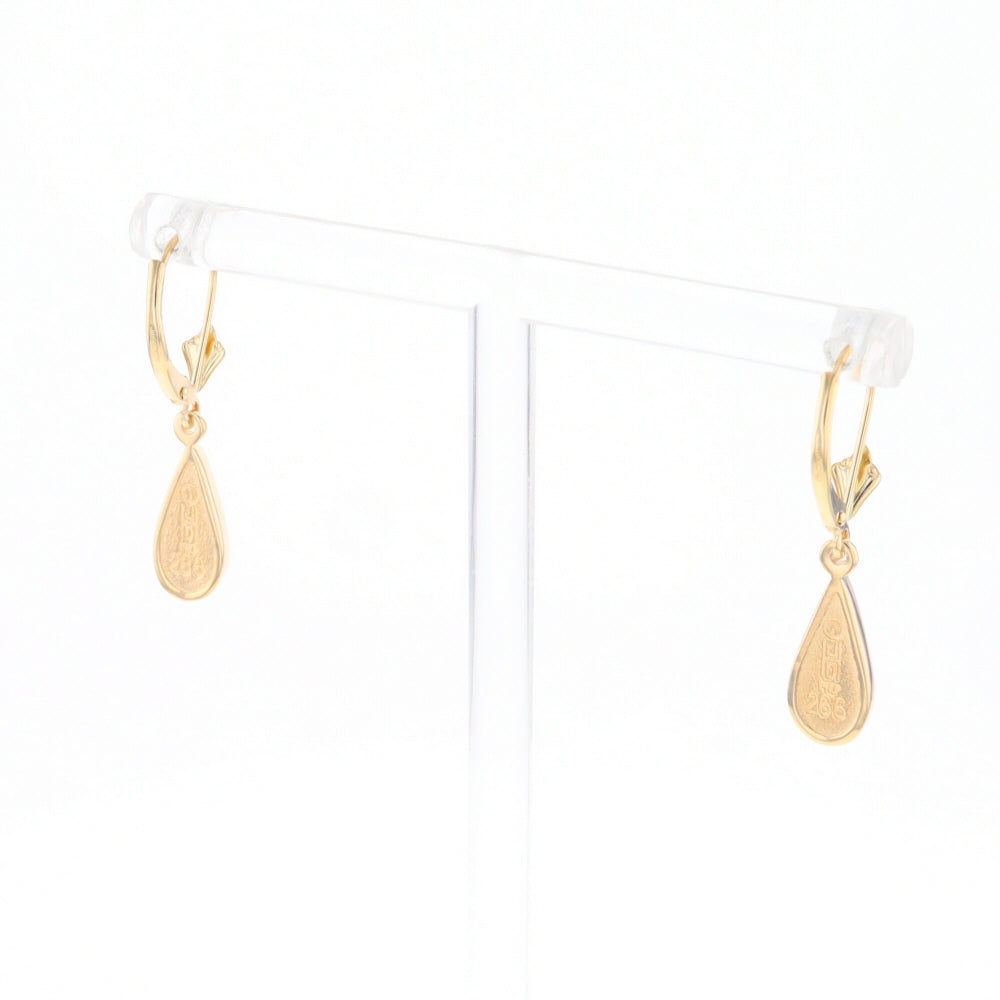 Gold Quartz Earrings Tear Drop Inlaid Lever Backs