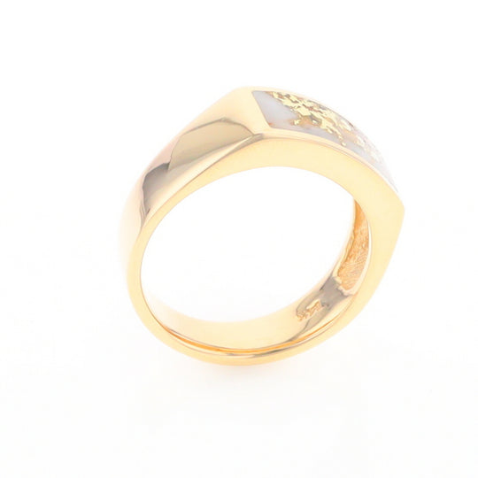 Gold Quartz Ring Rectangle Inlaid Design