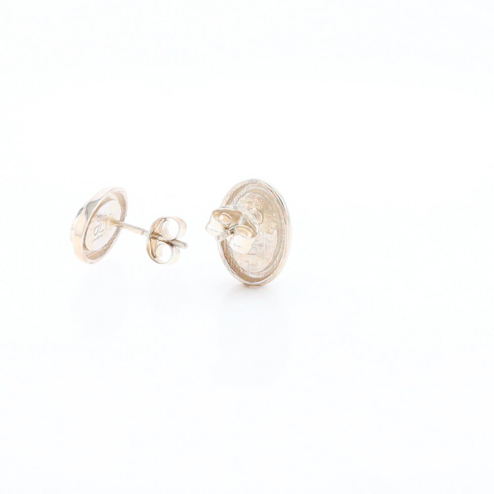 Sterling Silver Gold Quartz Inlaid Oval Stud Earrings - G3