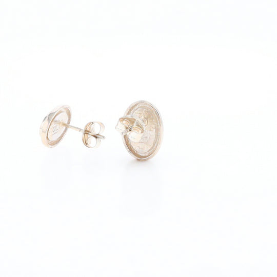 Sterling Silver Gold Quartz Inlaid Oval Stud Earrings - G3