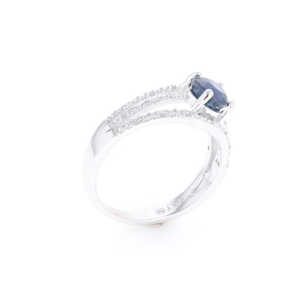 Blue Sapphire Triple Shank Ring With Accent Diamonds
