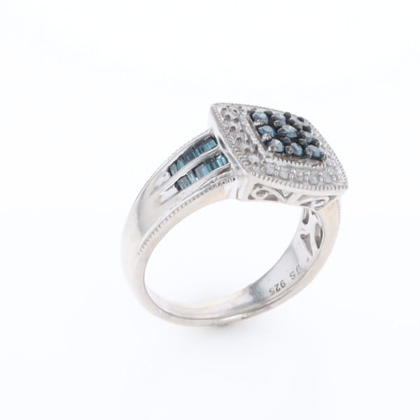 Square Blue & White Diamond Ring