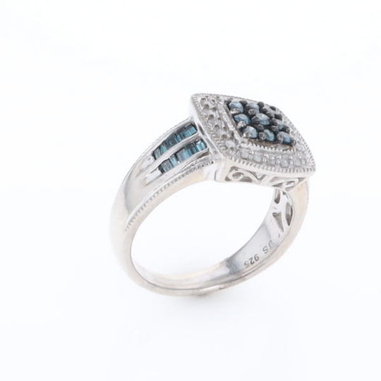 Square Blue & White Diamond Ring