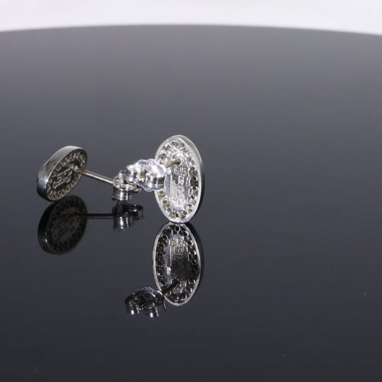 Opal Earrings Oval Inlaid with .25ctw Round Diamond Halo Studs