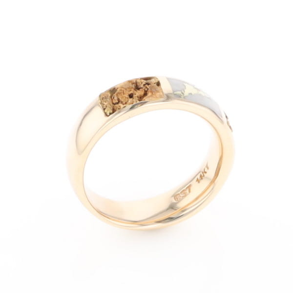 G1 Gold Quartz Ring Inlaid Center Natural Nugget Sides Band