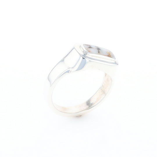 Sterling Silver Gold Quartz Inlaid Rectangular Ring - G3