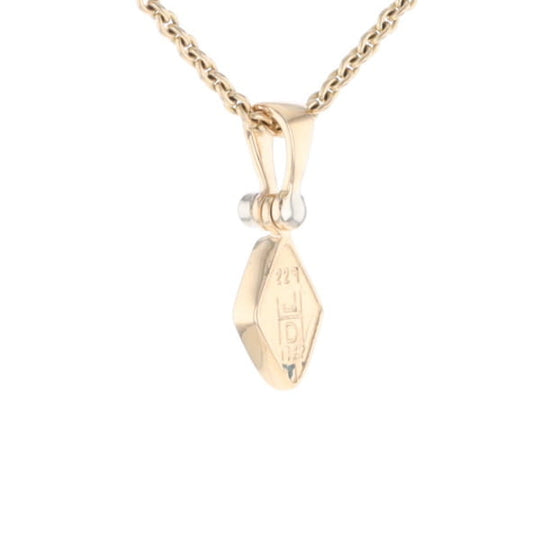 Gold Quartz Necklace Diamond Shape Inlaid Pendant with .02ct Diamond