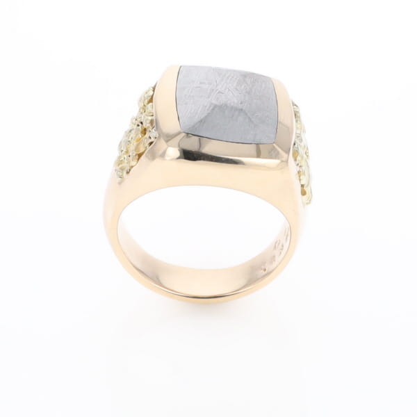 Meteorite Ring Double Side Natural Nuggets Rectangle Inlaid Center