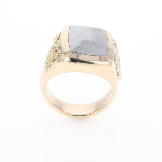 Meteorite Ring Double Side Natural Nuggets Rectangle Inlaid Center
