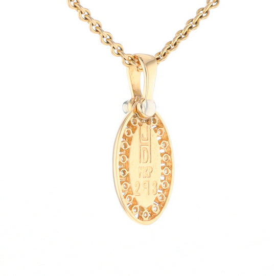 Gold Quartz Pendant Oval Inlaid with .22ctw Round Diamonds Halo