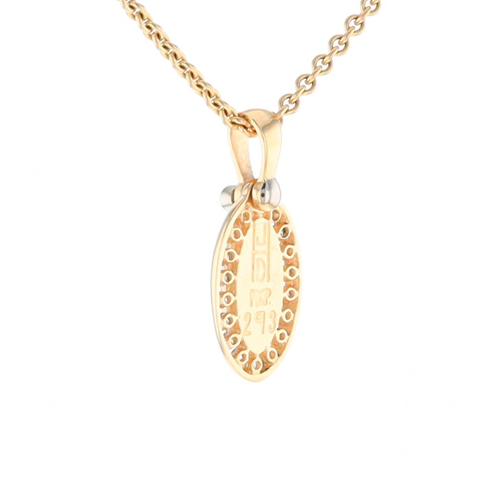 Gold Quartz Pendant Oval Inlaid with .22ctw Round Diamonds Halo