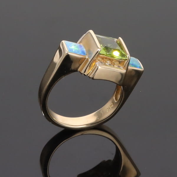 Opal Rings 2 Square Inlaid Peridot with 0.24ctw Diamonds