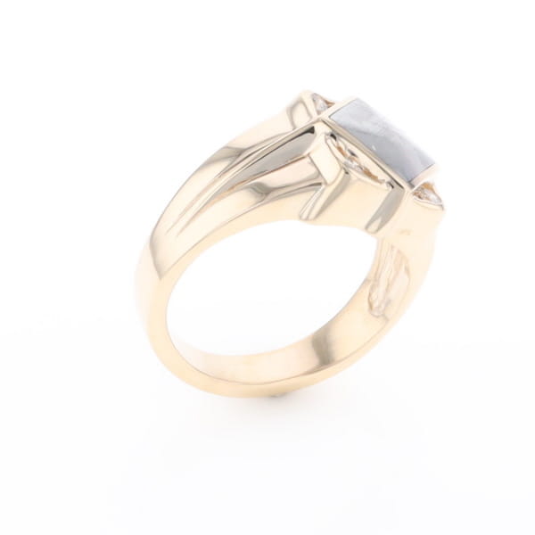 Natural Meteorite ring diamond shape inlaid design with .16ctw round diamonds