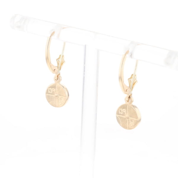 Gold Quartz Earrings Round Inlaid Design Lever Backs