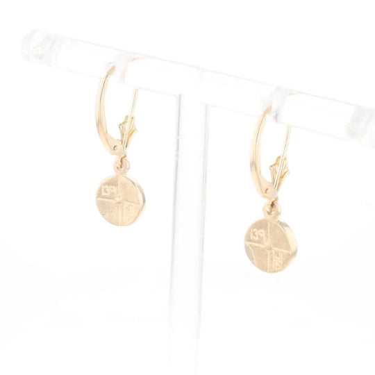 Gold Quartz Earrings Round Inlaid Design Lever Backs