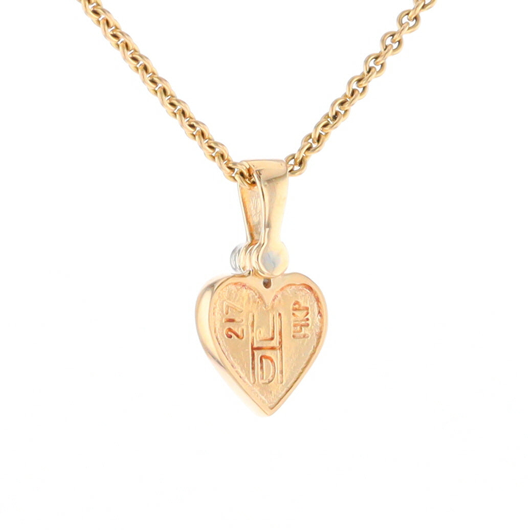 Gold Quartz Necklace Heart Inlaid Design Pendant with .02ct Diamond