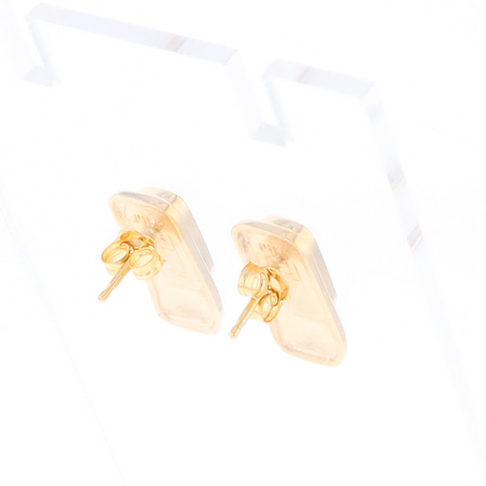 Gold Quartz Earrings Rectangle Inlaid Design