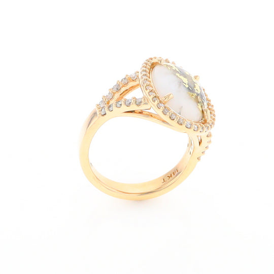 Gold Quartz Ring Oval Cabochon 0.65ctw Round Diamonds Halo (G2)