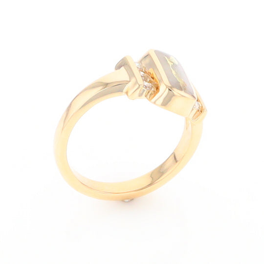 Gold Quartz Ring Oval Inlaid Design with .24ctw Round Diamonds