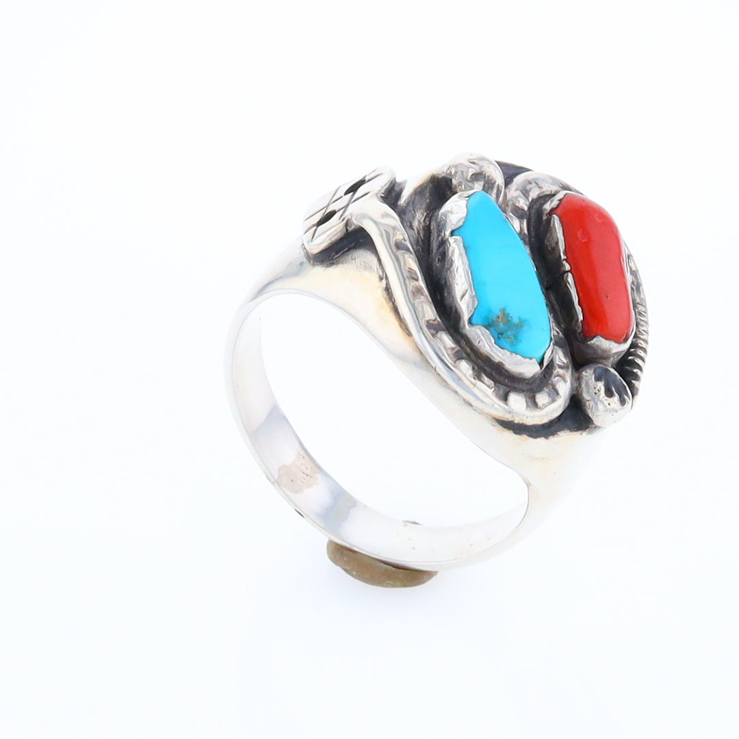 Coral and Turquoise Native Snake Ring