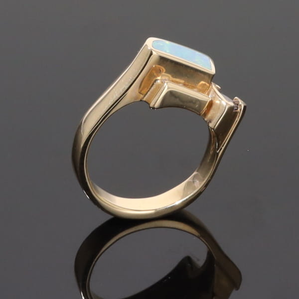 Opal Rings Geometric Inlaid with Tanzanite and .08ctw Round Diamonds