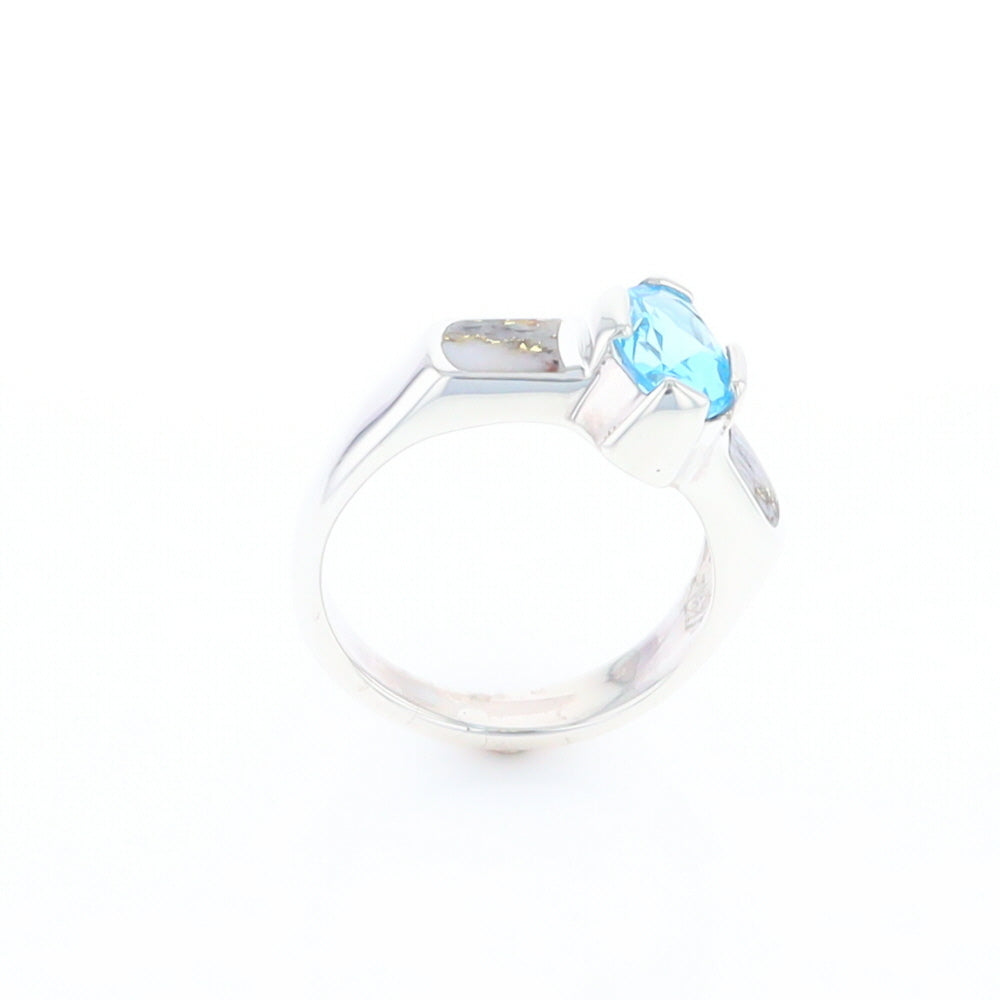 Sterling Silver Gold Quartz Inlaid Oval Blue Topaz Ring - G3