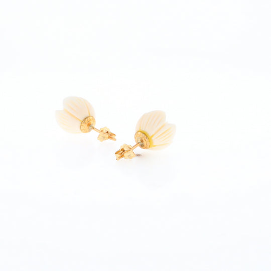 Carved Ivory Flower Stud Earrings