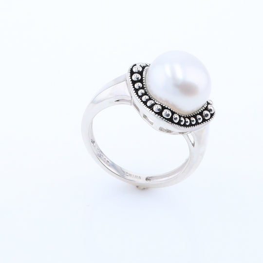 Pearl with Milgrain Halo Ring