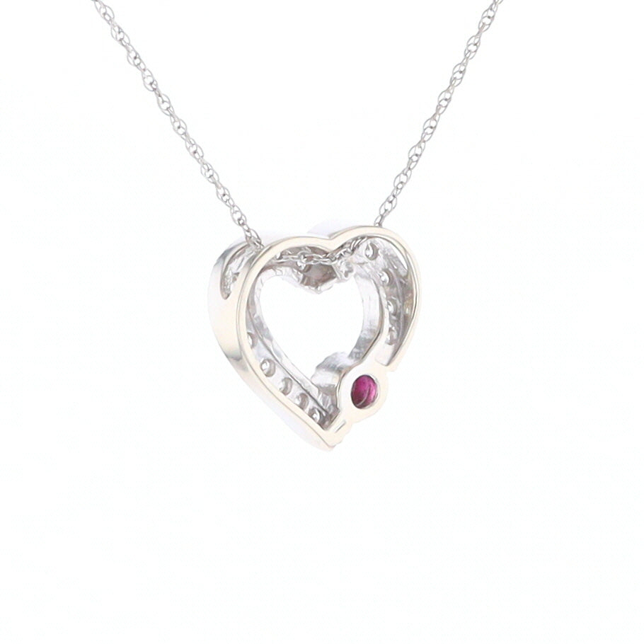 Diamond Heart Pendant with Ruby Accent