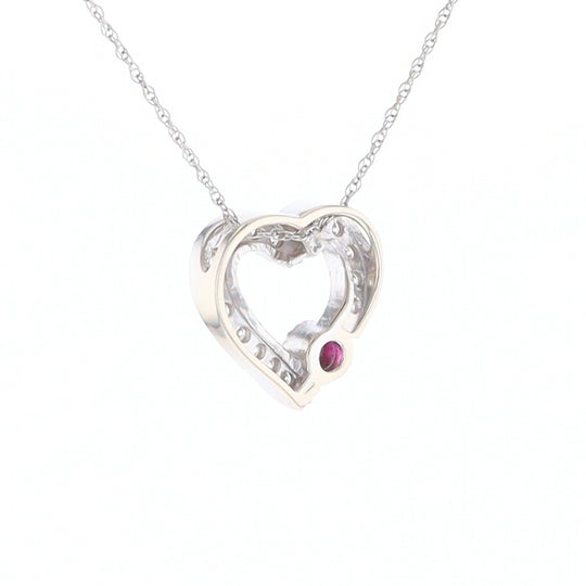 Diamond Heart Pendant with Ruby Accent