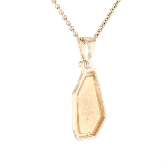 Gold Quartz Necklace .02ct Diamond Geometric Inlaid Design Pendant