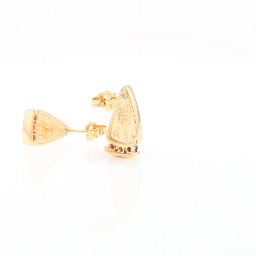 G1 Gold Quartz Earrings Triangle Shape Inlaid Design with .12ctw Diamonds