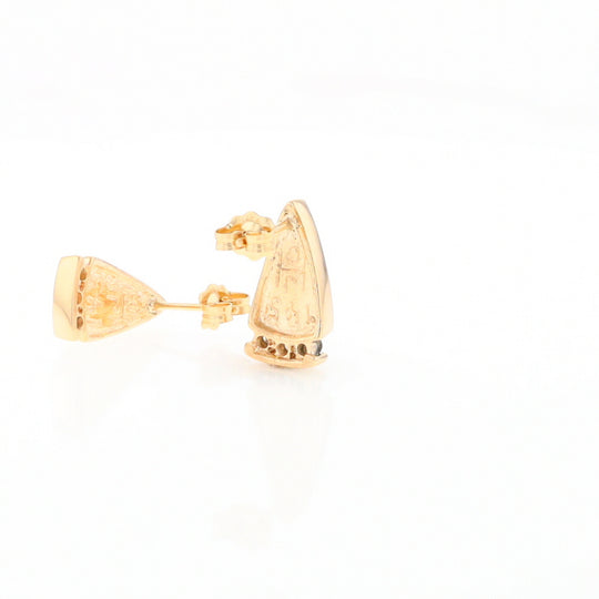 G1 Gold Quartz Earrings Triangle Shape Inlaid Design with .12ctw Diamonds