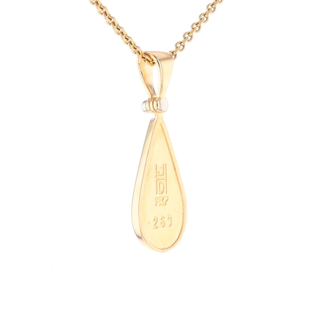 Gold Quartz Necklace Tear Drop Inlaid Pendant with .02ct Diamond