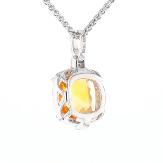 Checkered Citrine Diamond Halo Pendant