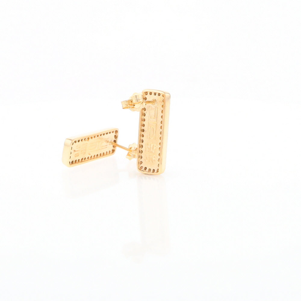 Gold Quartz Earrings Rectangle Inlaid with .50ctw Round Diamonds Halo Design - G2