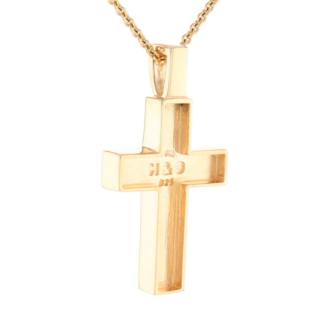 Gold Quartz Pendant Cross Design 3 Section Inlaid Pendant