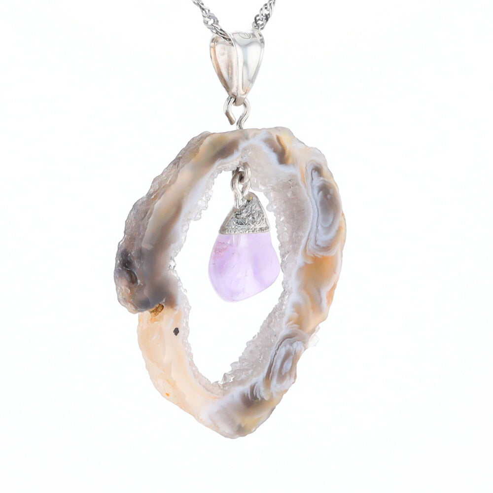 Druzy Quartz With Dangling Amethyst Pendant