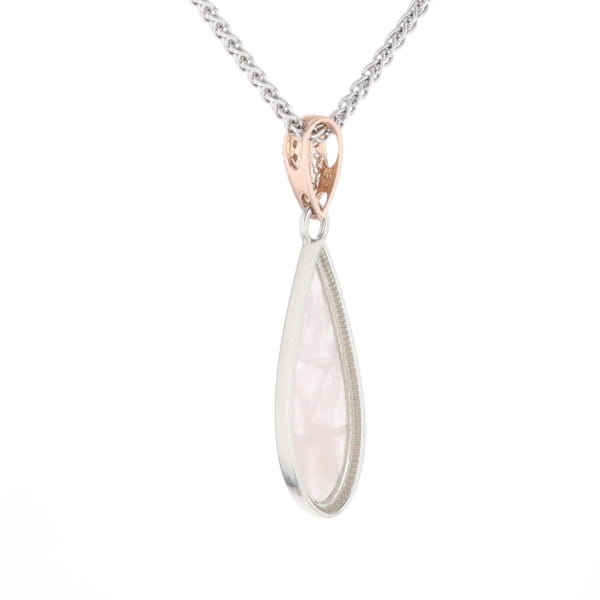 Rose Quartz Teardrop Inlaid Pendant with .11ctw diamonds