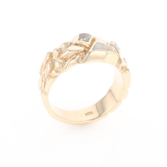 Gold Quartz Ring 3 Section Inlaid Nugget Design Band