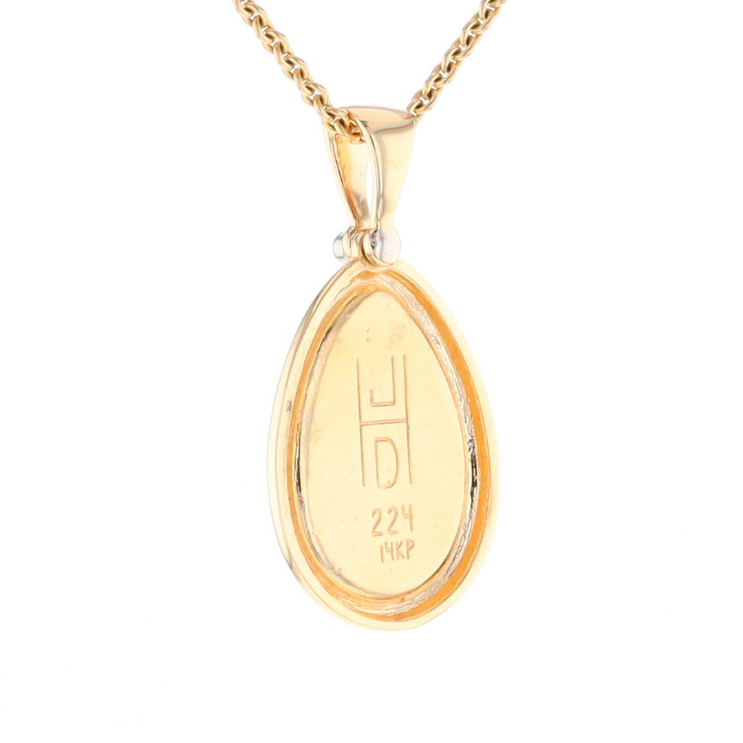 Gold Quartz Necklace Pear Shape Inlaid Pendant with .02ct Diamond