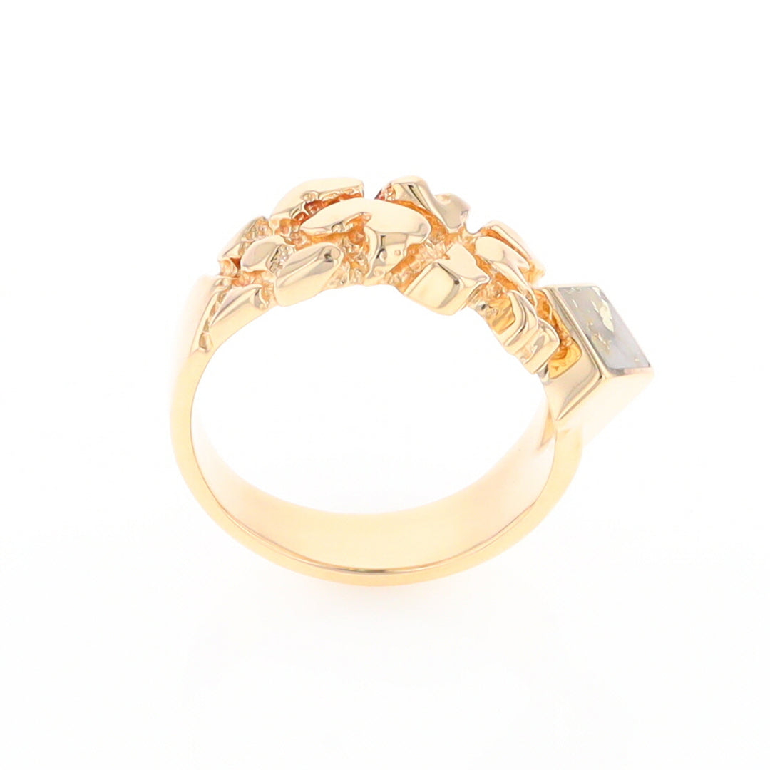 Gold Quartz Ring Diamond Shape Inlay Nugget Design Band