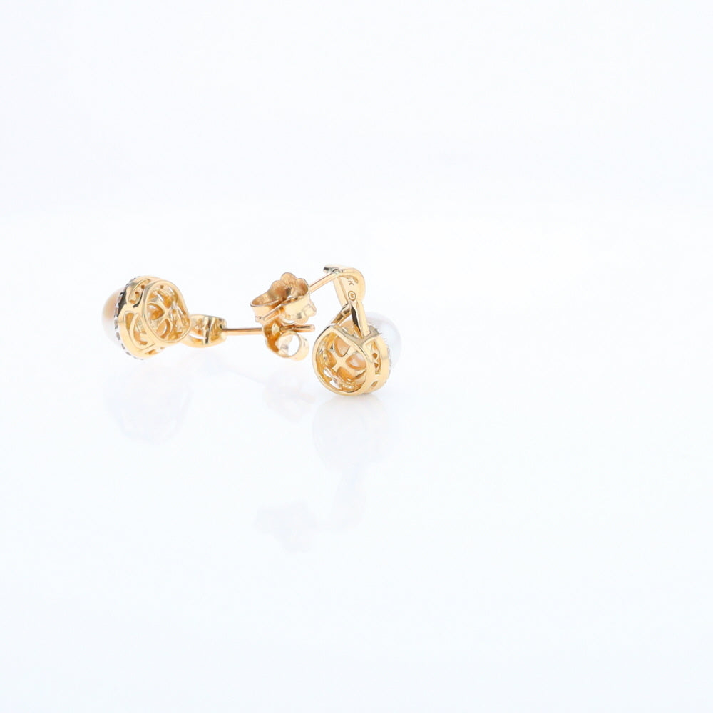 Pearl Drop Earrings with Diamond Halos