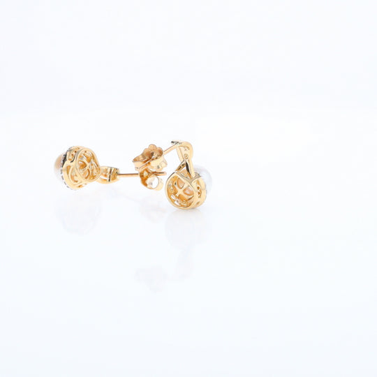 Pearl Drop Earrings with Diamond Halos