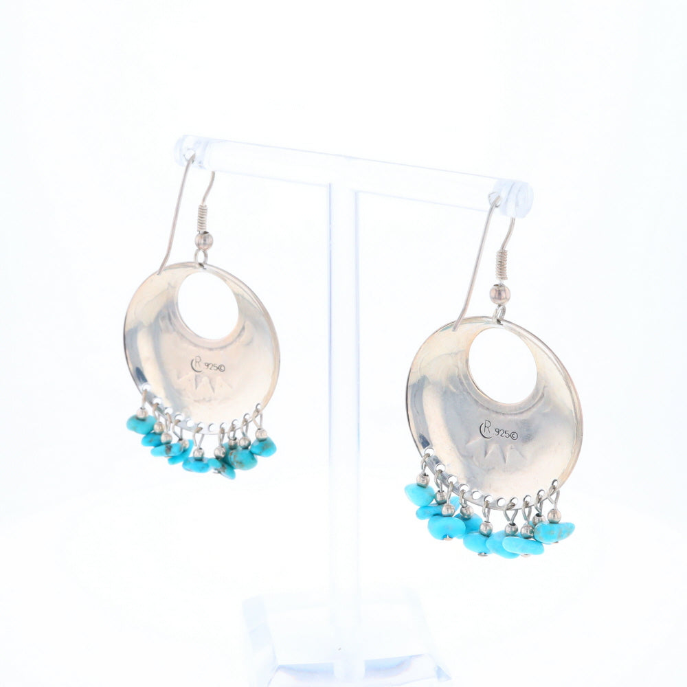 Stamped Silver Hook Earrings with Turquoise Dangles