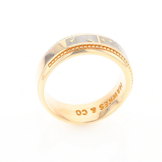 Gold Quartz Ring 3 Section Rectangle Inlaid Milgrain Border Band