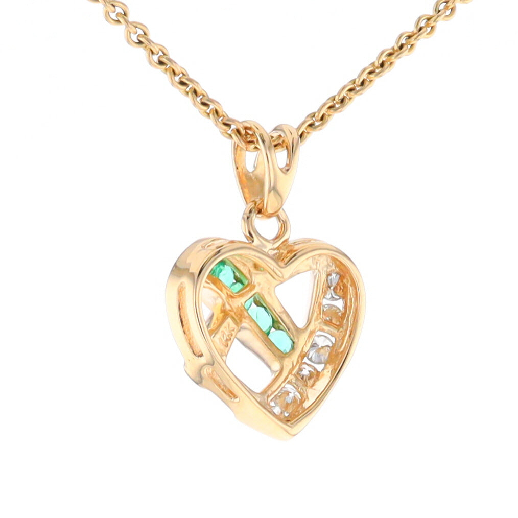 Open Criss-Cross Heart Emerald and Diamond Pendant