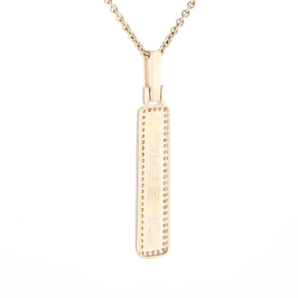 Gold Quartz Necklace, Rectangle Inlaid, .27ctw Diamond Halo Pendant